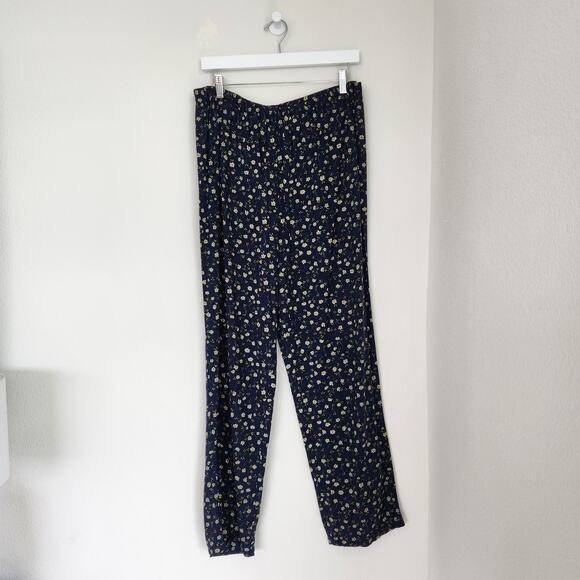 Vintage 90s Blue Floral Pants High Rise Straight Leg Elastic Grandmacore L/XL - Picture 11 of 11